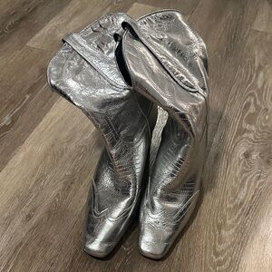 Steve Madden Metallic Silver Western Heeled Boots